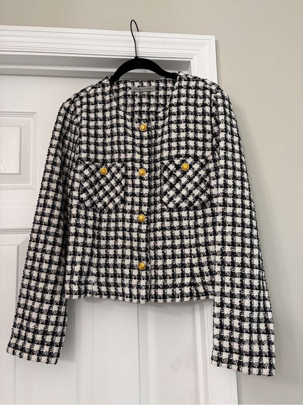 Danny & Nicole Black and White Tweed Button Jacket with Gold Accents